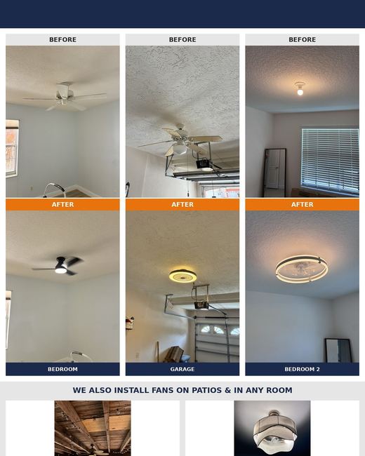 Ceiling fan upgrades, before and after