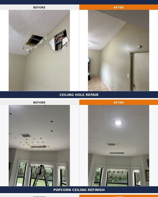 Ceiling repairs, before and after