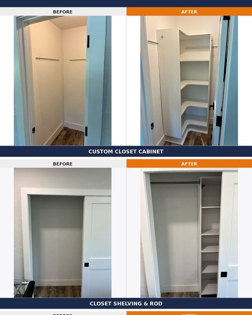 Closet & shelving, before and after