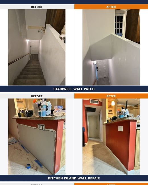 Drywall repairs, before and after