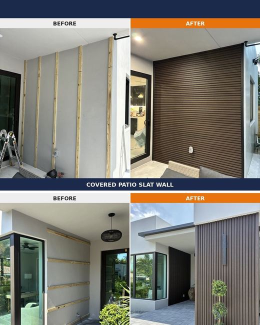 Exterior slat walls, before and after