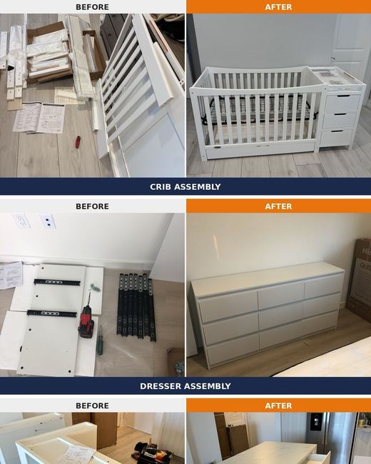 Furniture assembly, before and after