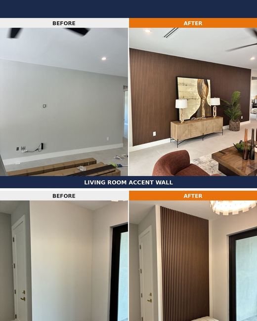 Interior slat walls, before and after